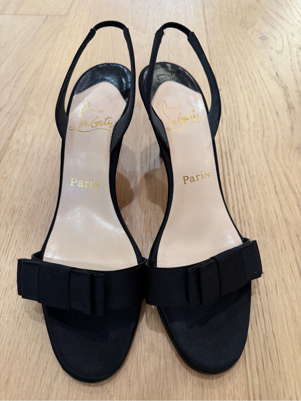 Christian Louboutin Black Satin Slingback Bow Sandals